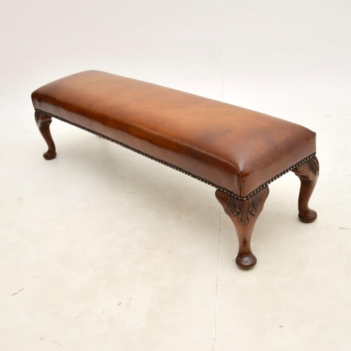 British Antique Leather Georgian Style Foot Stool For Sale