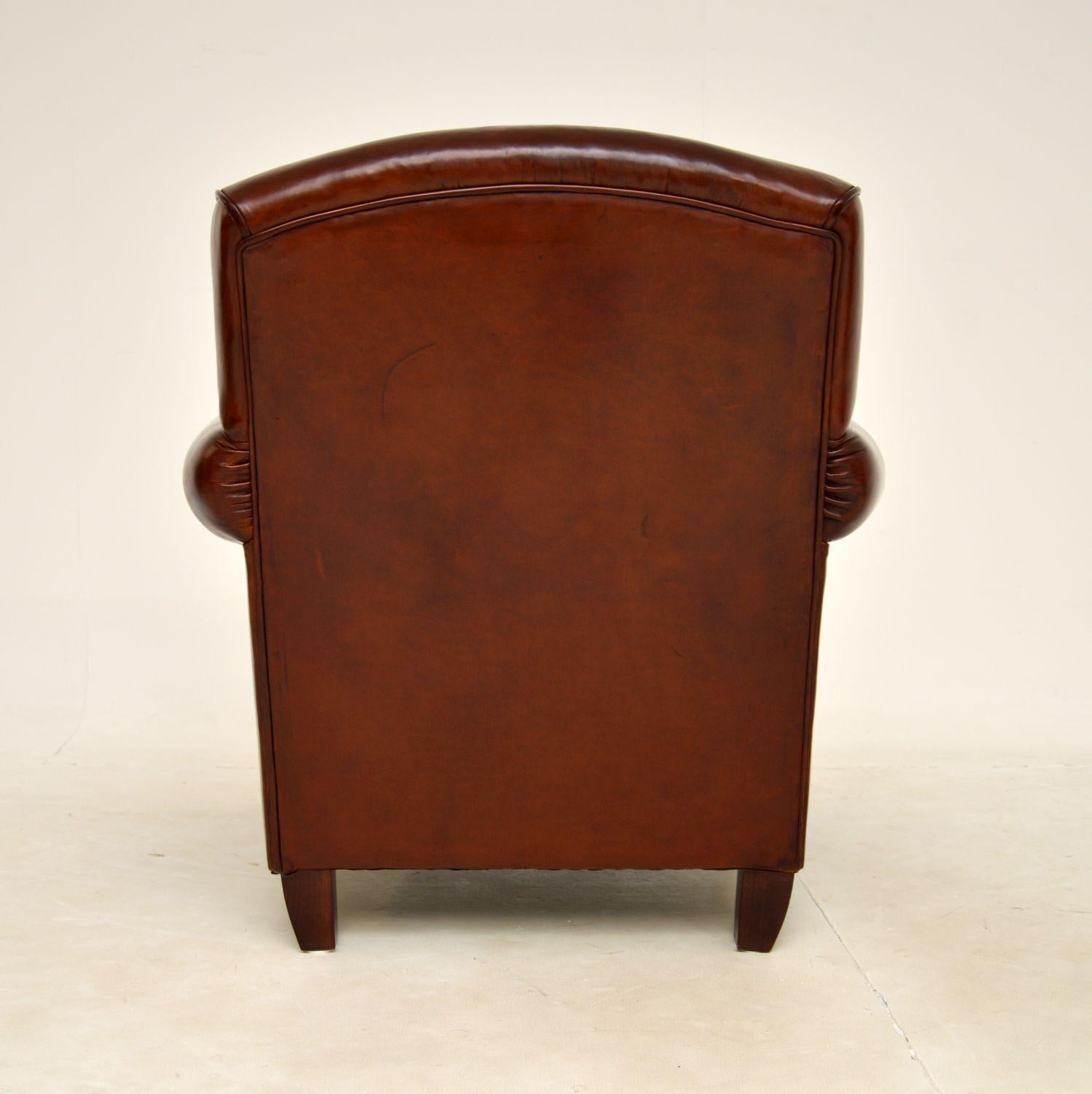 Antique Leather Howard Style Armchair by Laura Ashley In Good Condition In London, GB