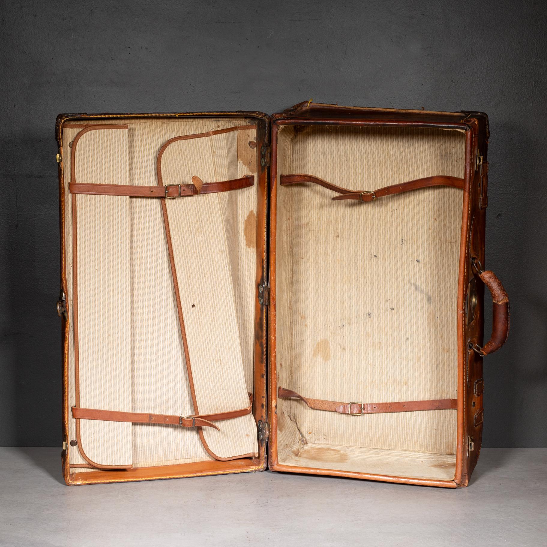 Bagages anciens en cuir avec étiquette de voyage italienne originale c.1920 en vente 5