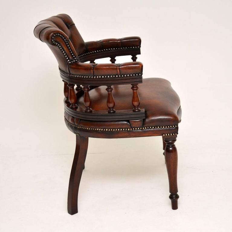Antique Leather And Mahogany Captains Desk Chair At 1stdibs