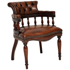 Antique Leather and Mahogany Captains Desk Chair