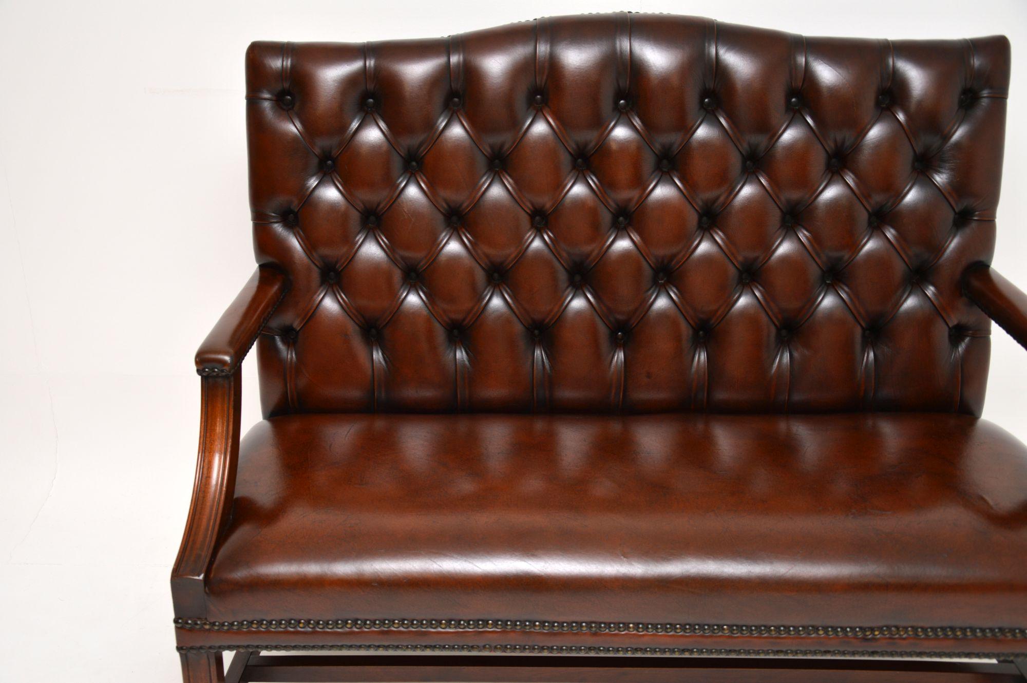 Antique Leather and Mahogany Chippendale Style Sofa In Good Condition In London, GB