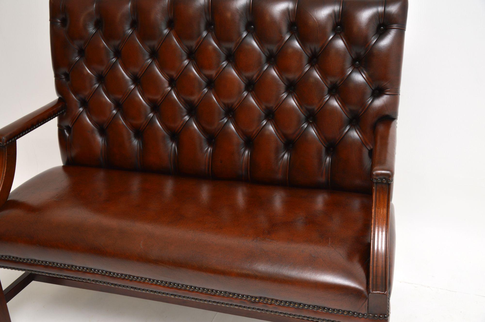 20th Century Antique Leather and Mahogany Chippendale Style Sofa