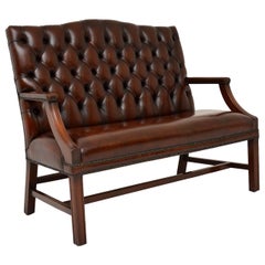 Vintage Leather and Mahogany Chippendale Style Sofa