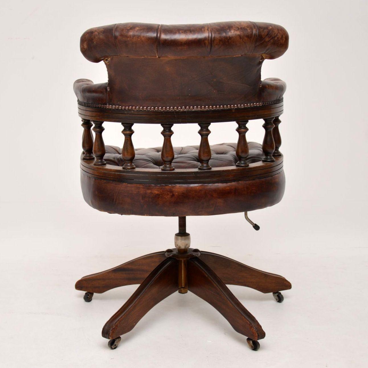 Antique Leather & Mahogany Desk Chair 1