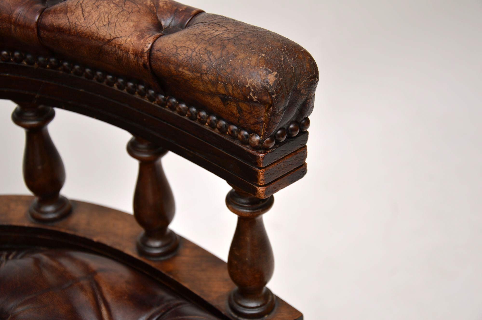 Edwardian Antique Leather & Mahogany Desk Chair