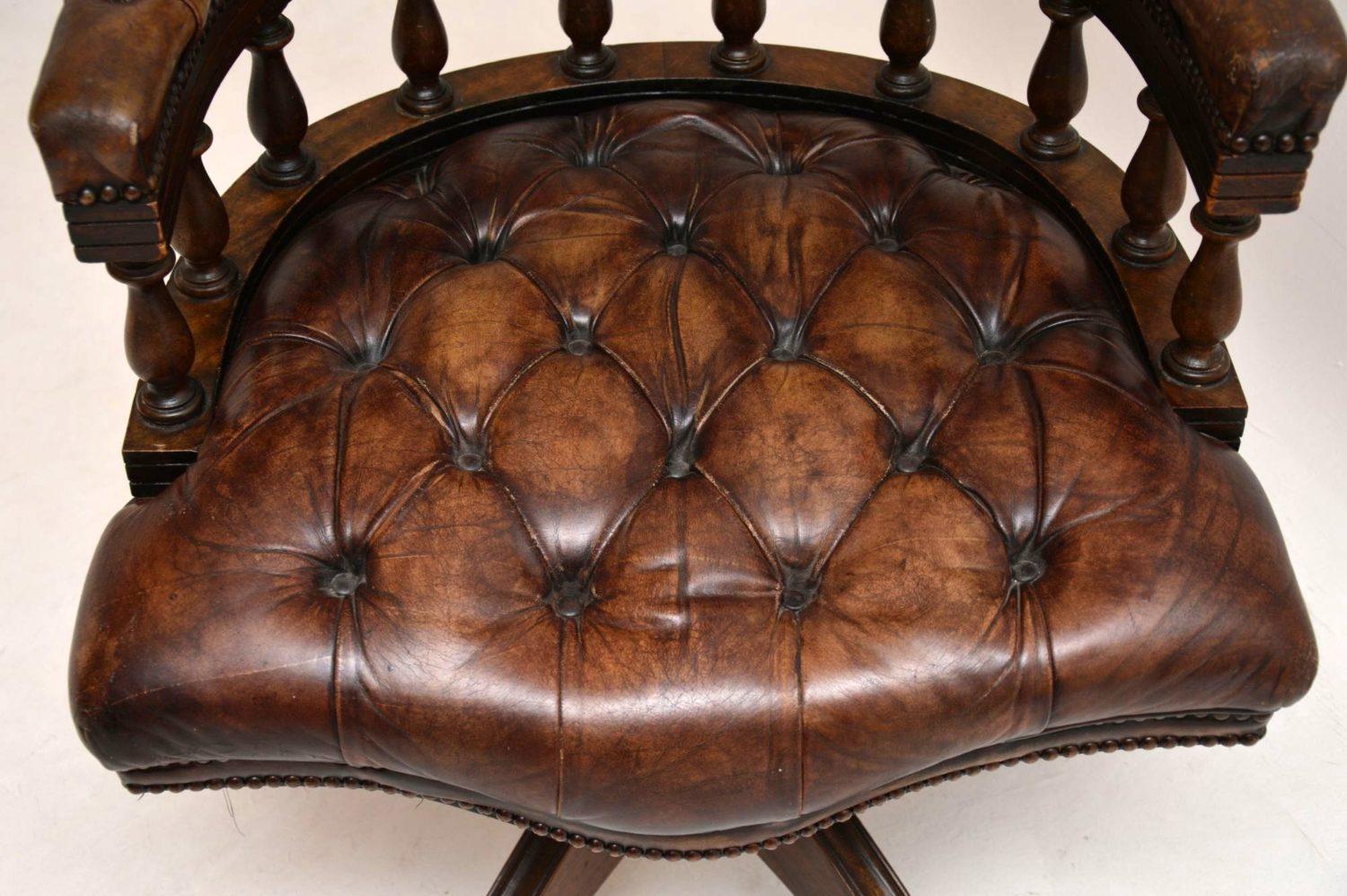 British Antique Leather & Mahogany Desk Chair