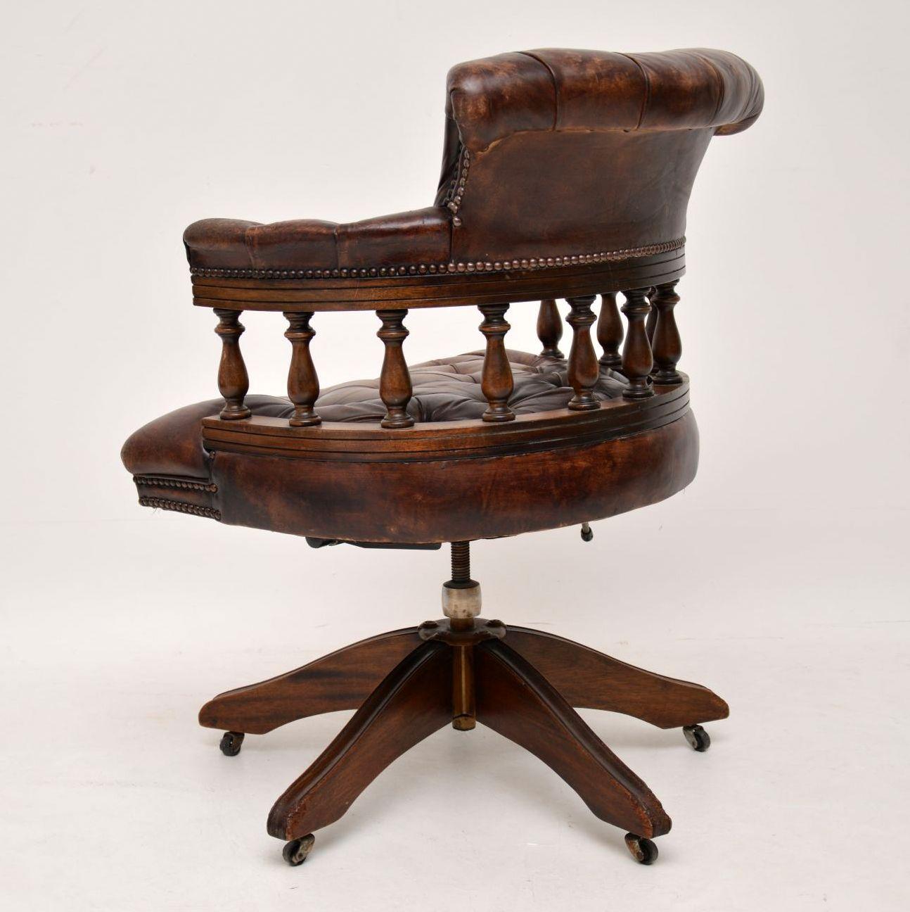 Mid-20th Century Antique Leather & Mahogany Desk Chair