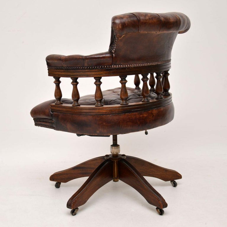 Antique Leather And Mahogany Desk Chair, Antique Leather Office Chair