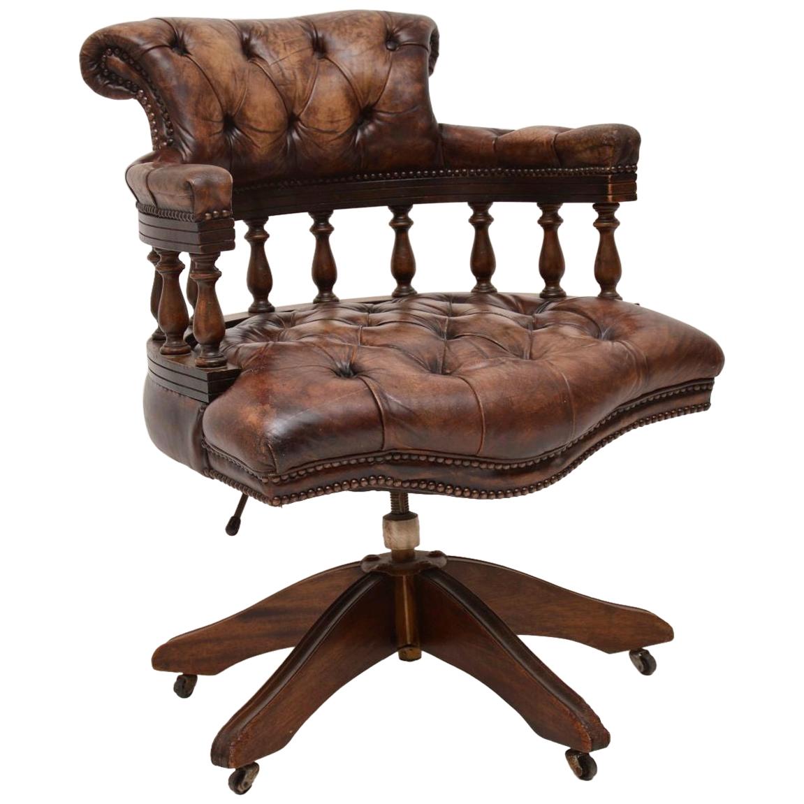 Antique Leather & Mahogany Desk Chair