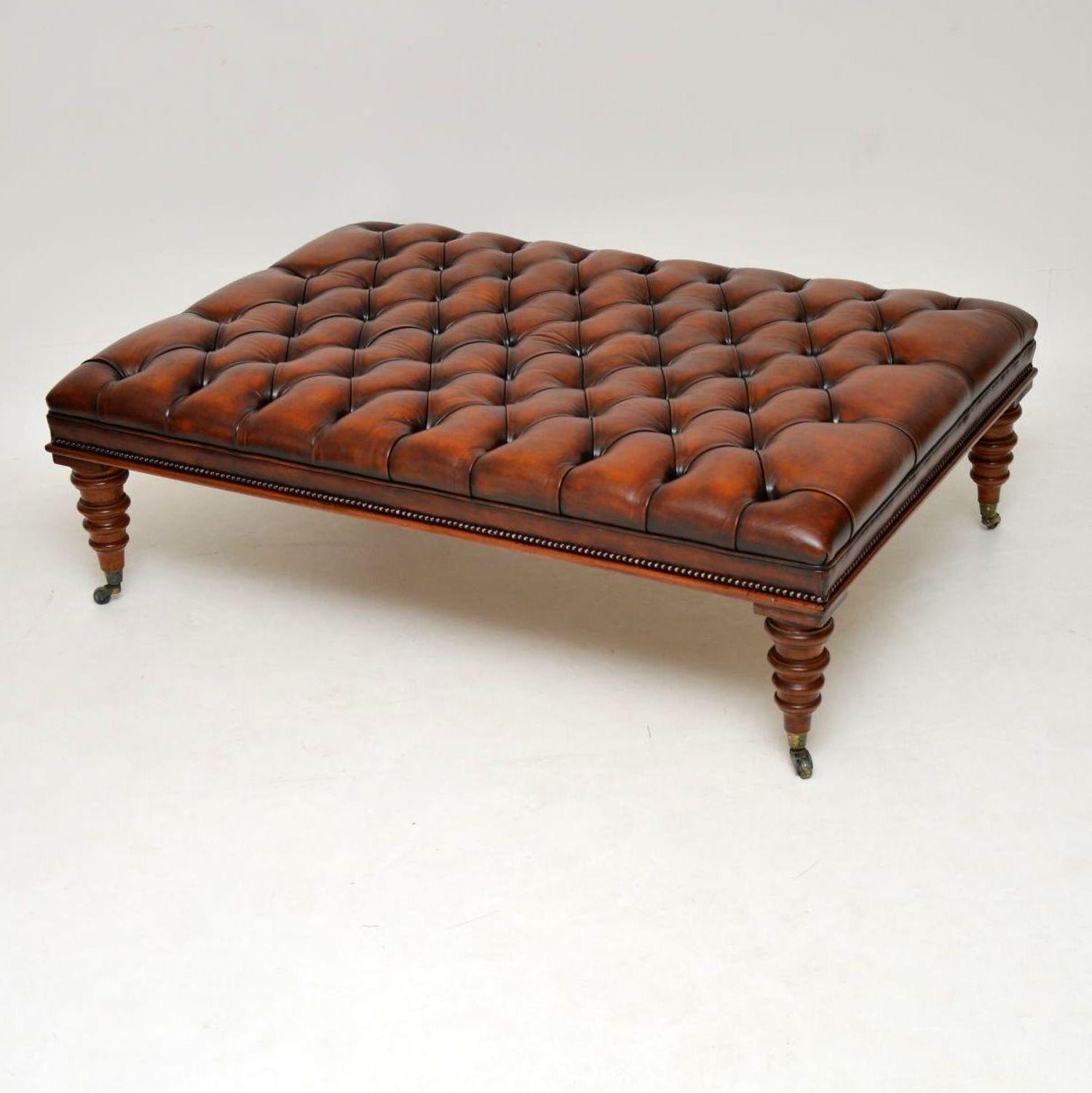 Antique Leather And Mahogany Foot Stool Or Coffee Table - Large Leather Footstool Coffee Table Antique Leather And Mahogany Foot Stool Or Coffee Table - Large Leather Footstool Coffee Table