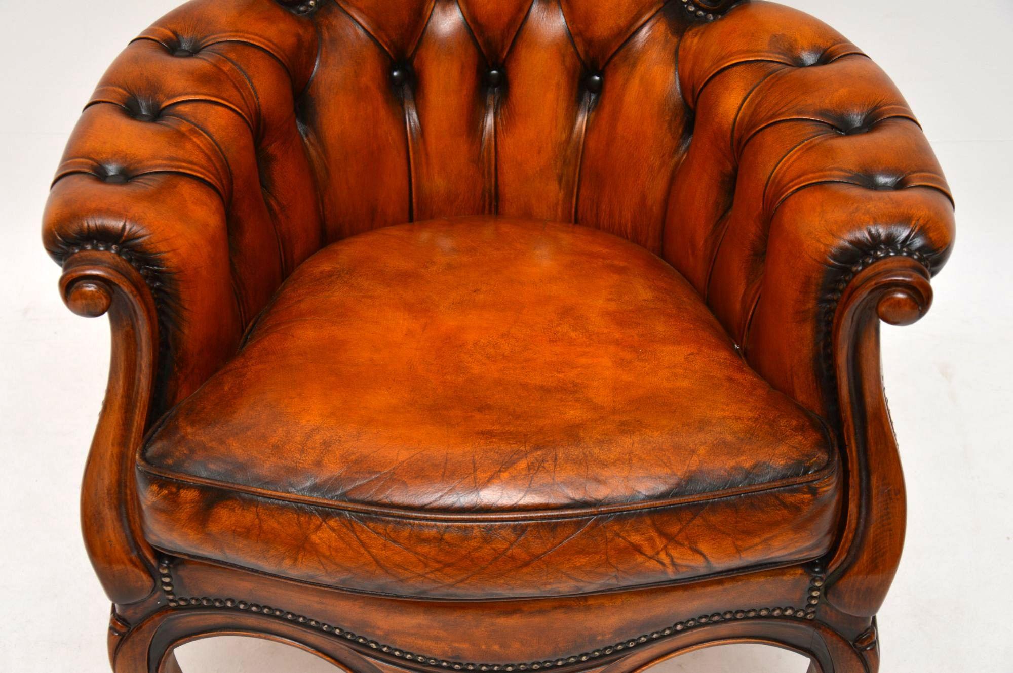 Antique Leather and Mahogany Spoon Back Armchair 1