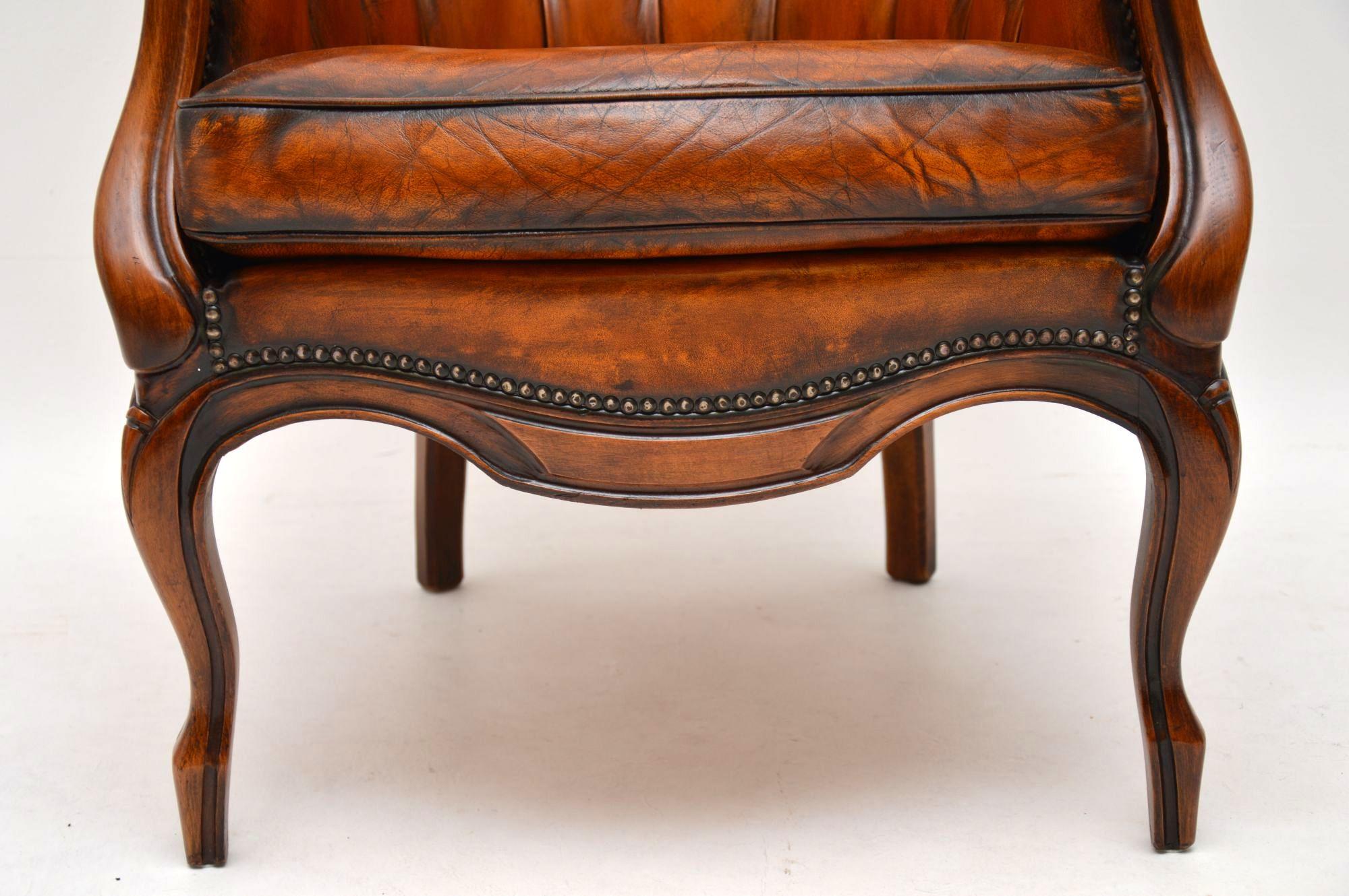 Antique Leather and Mahogany Spoon Back Armchair 2