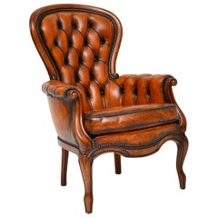 Antique Leather and Mahogany Spoon Back Armchair