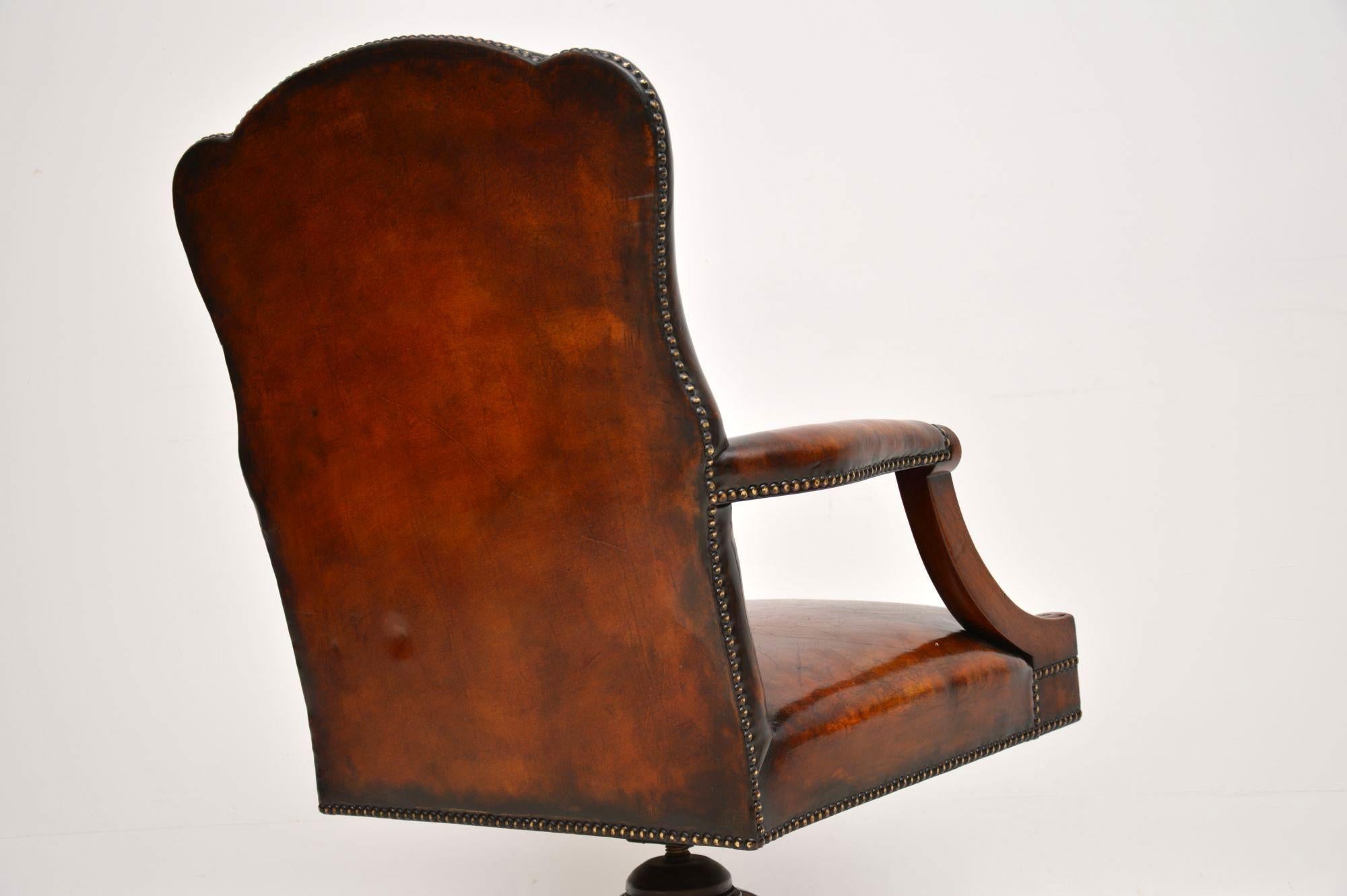 Antique Leather and Mahogany Swivel Desk Chair 1
