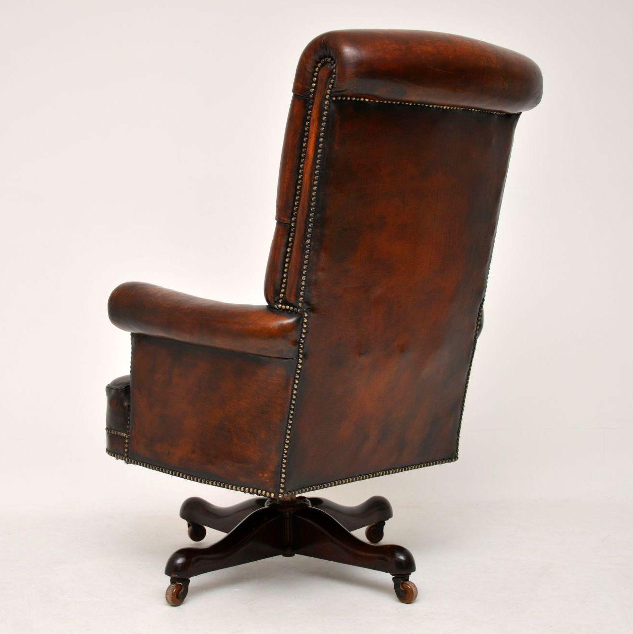 Antique Leather and Mahogany Swivel Desk Chair 1