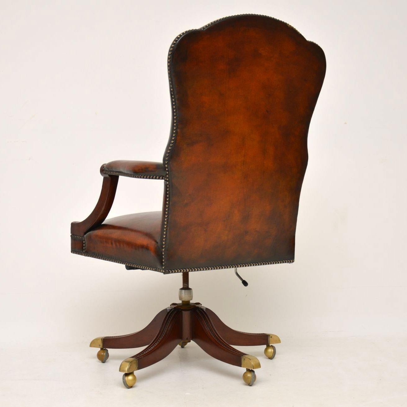 Antique Leather and Mahogany Swivel Desk Chair 3