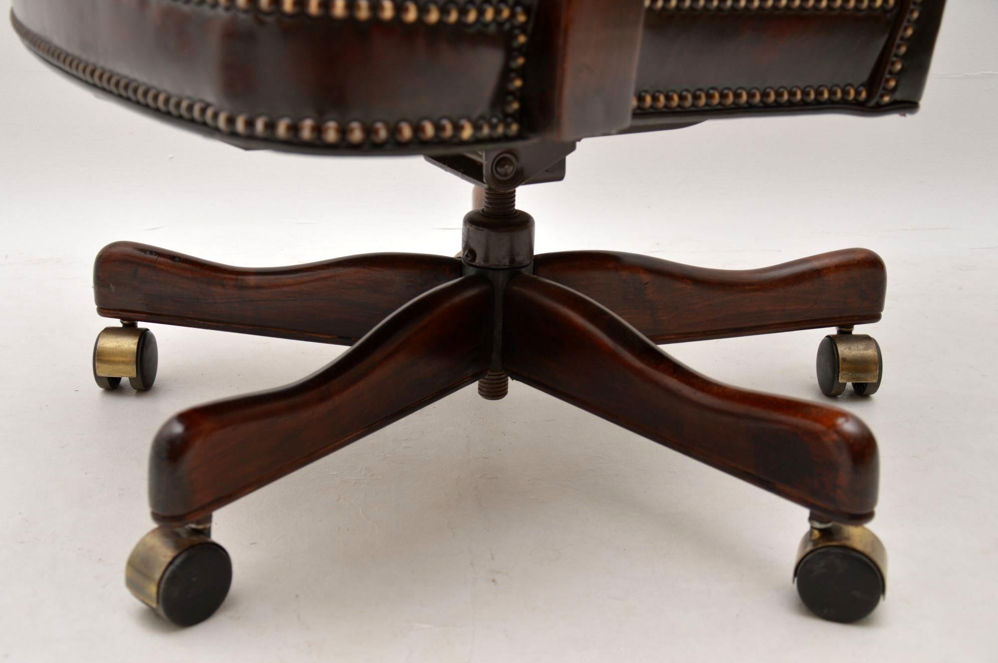 Antique Leather & Mahogany Swivel Desk Chair 3