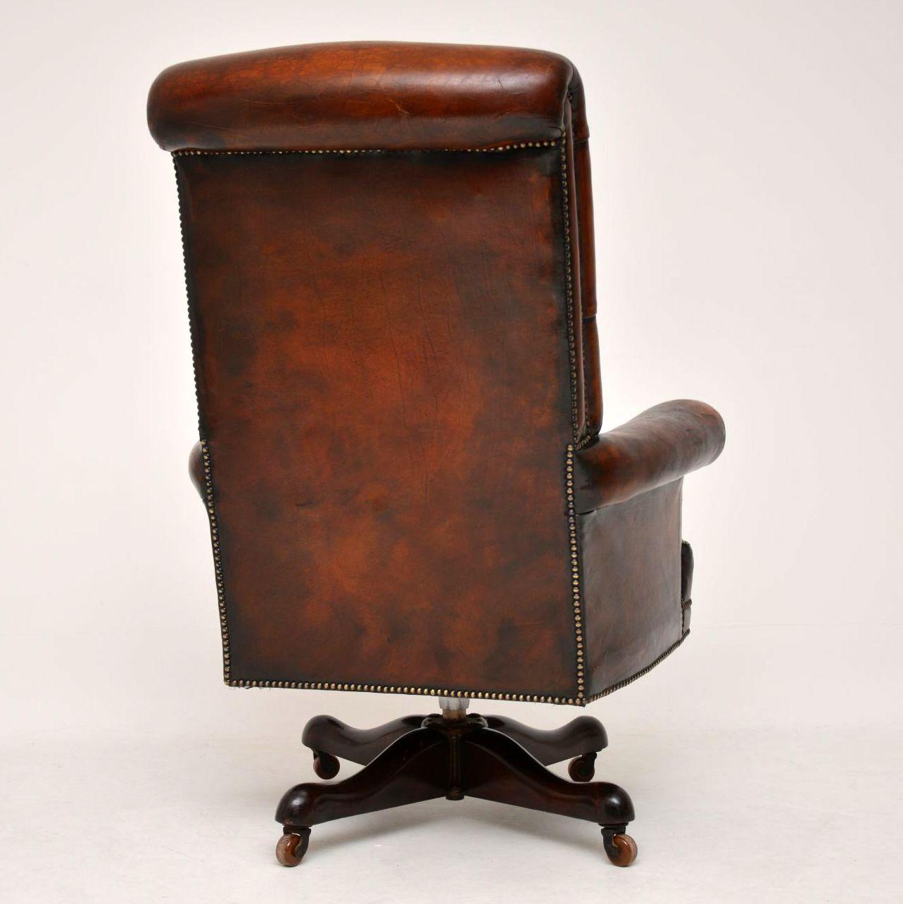 Antique Leather and Mahogany Swivel Desk Chair 2