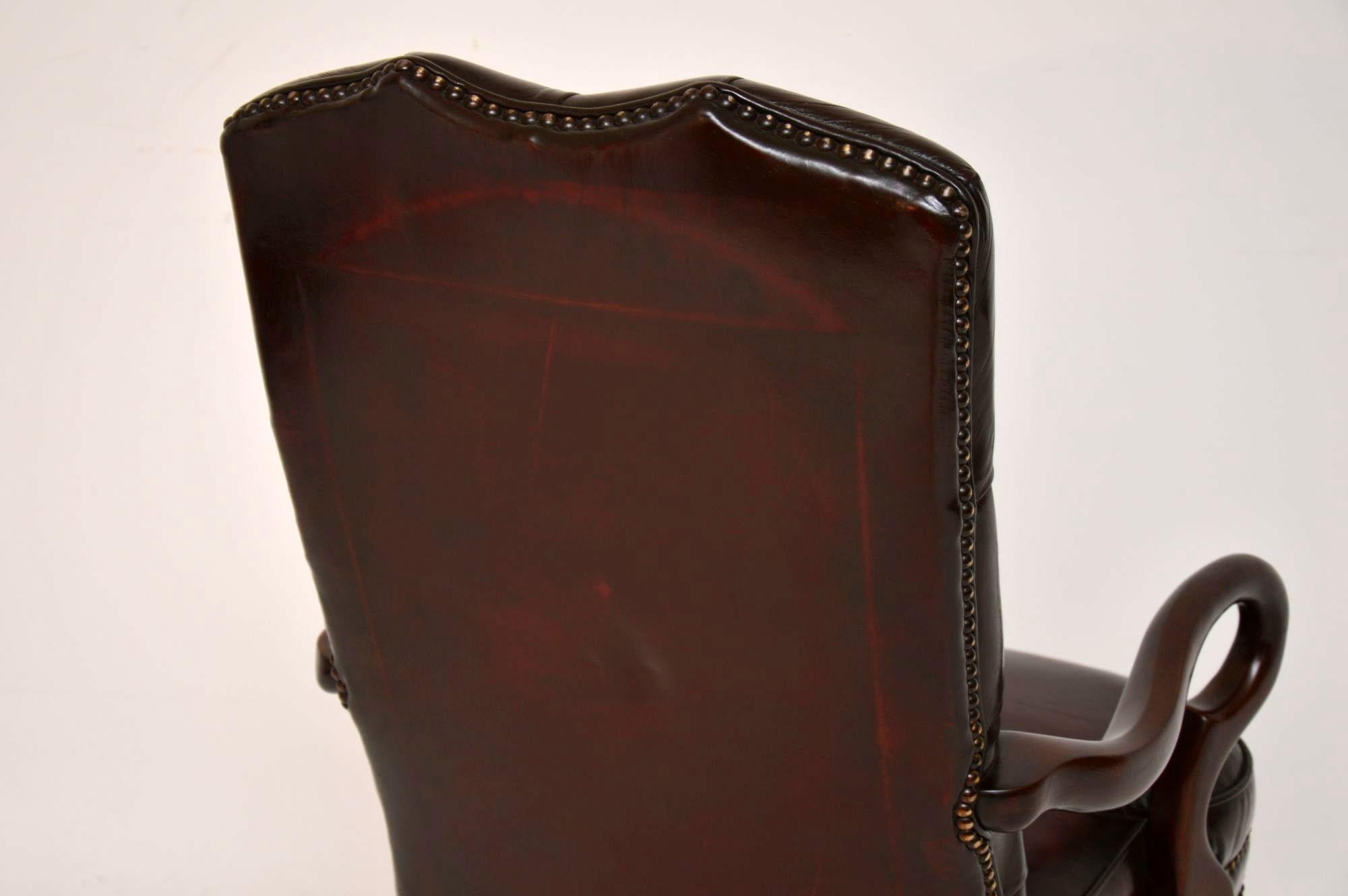 Antique Leather & Mahogany Swivel Desk Chair 4