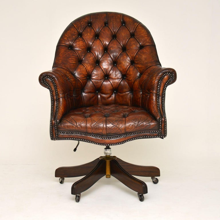 Antique Leather and Mahogany Swivel Desk Chair at 1stDibs