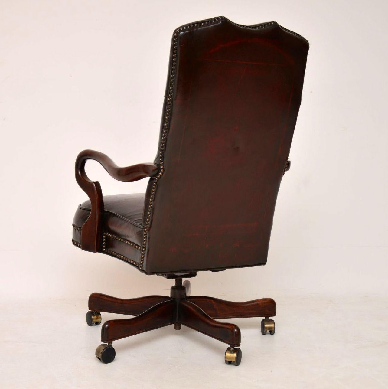 English Antique Leather & Mahogany Swivel Desk Chair