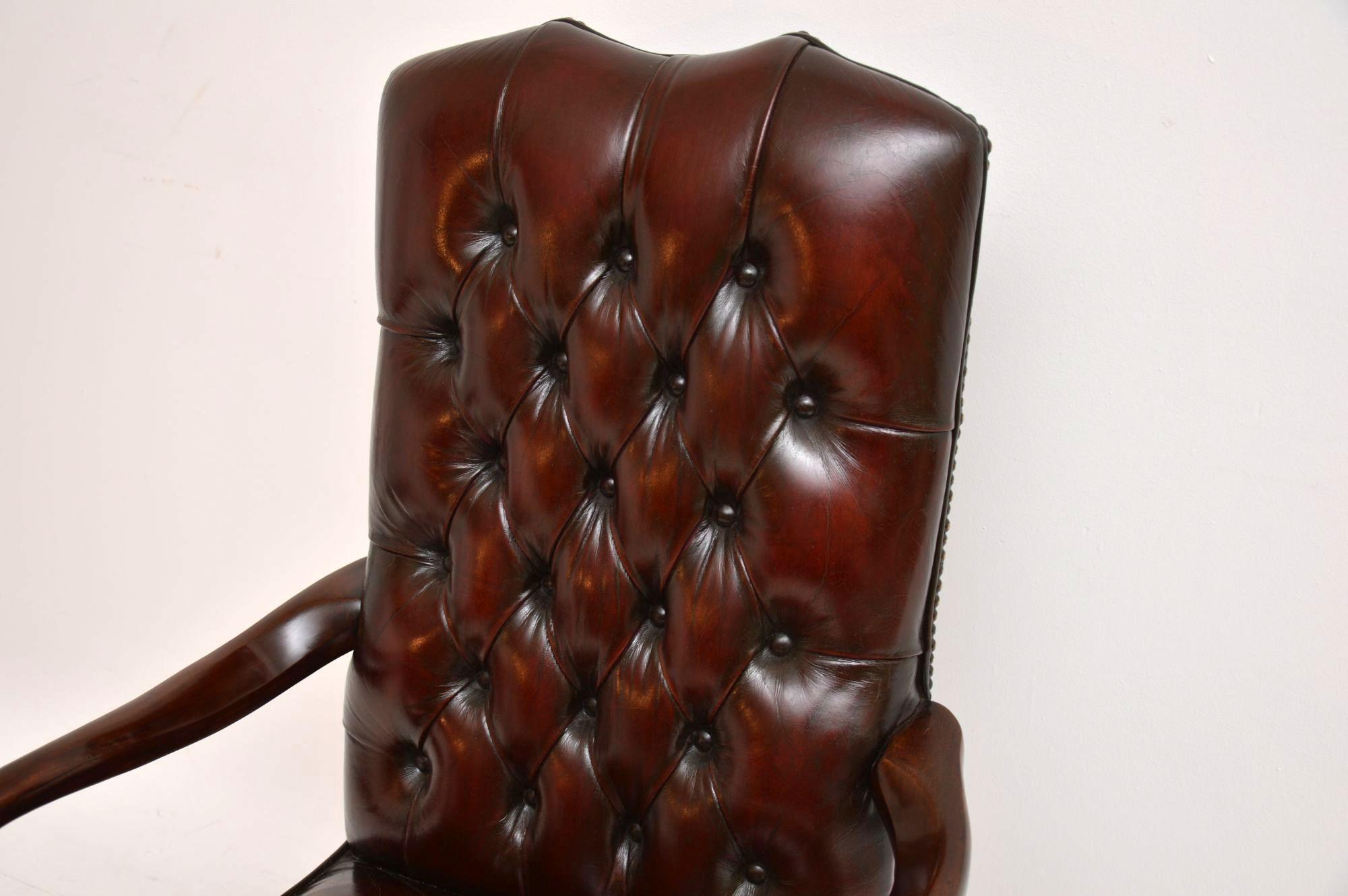 Mid-20th Century Antique Leather & Mahogany Swivel Desk Chair