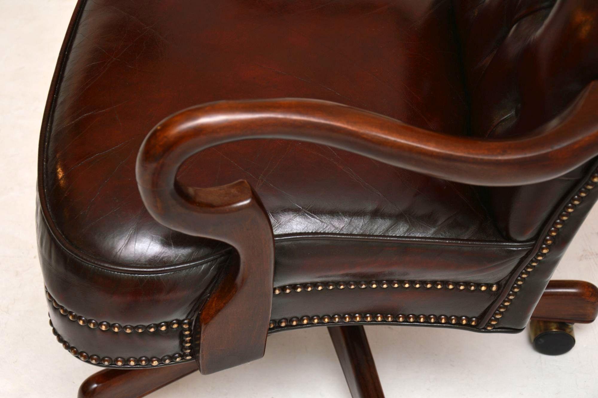 Antique Leather & Mahogany Swivel Desk Chair 1