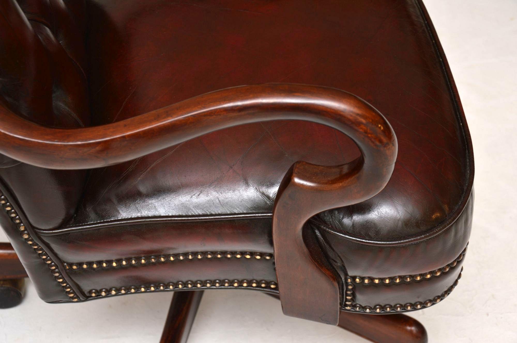 Antique Leather & Mahogany Swivel Desk Chair 2