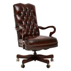 Vintage Leather & Mahogany Swivel Desk Chair
