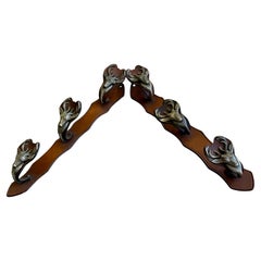 Antique Leather & Metal Rifle Rack, Wall-Mounted Gun Display with Deer Hooks