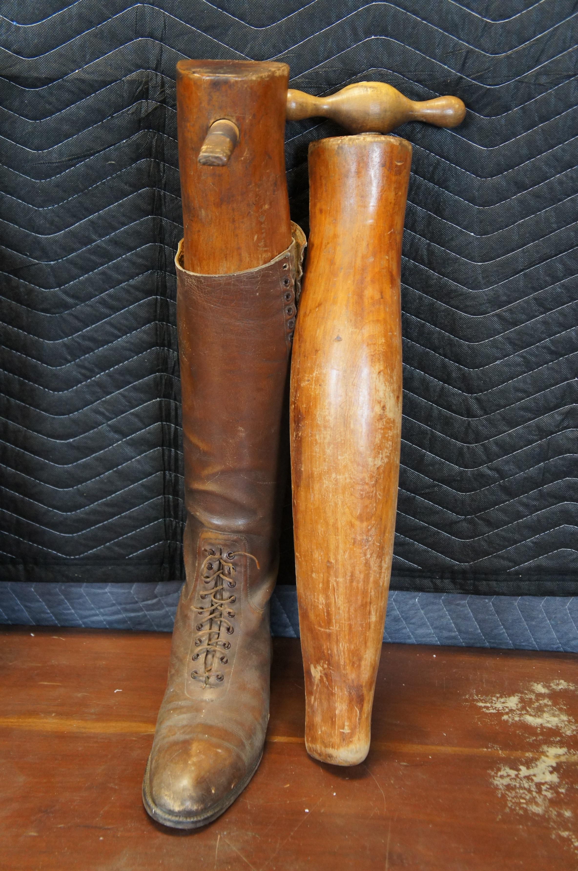 Antique Leather Military Riding Boots & Wood Forms Equestrian Horse Cavalry 6