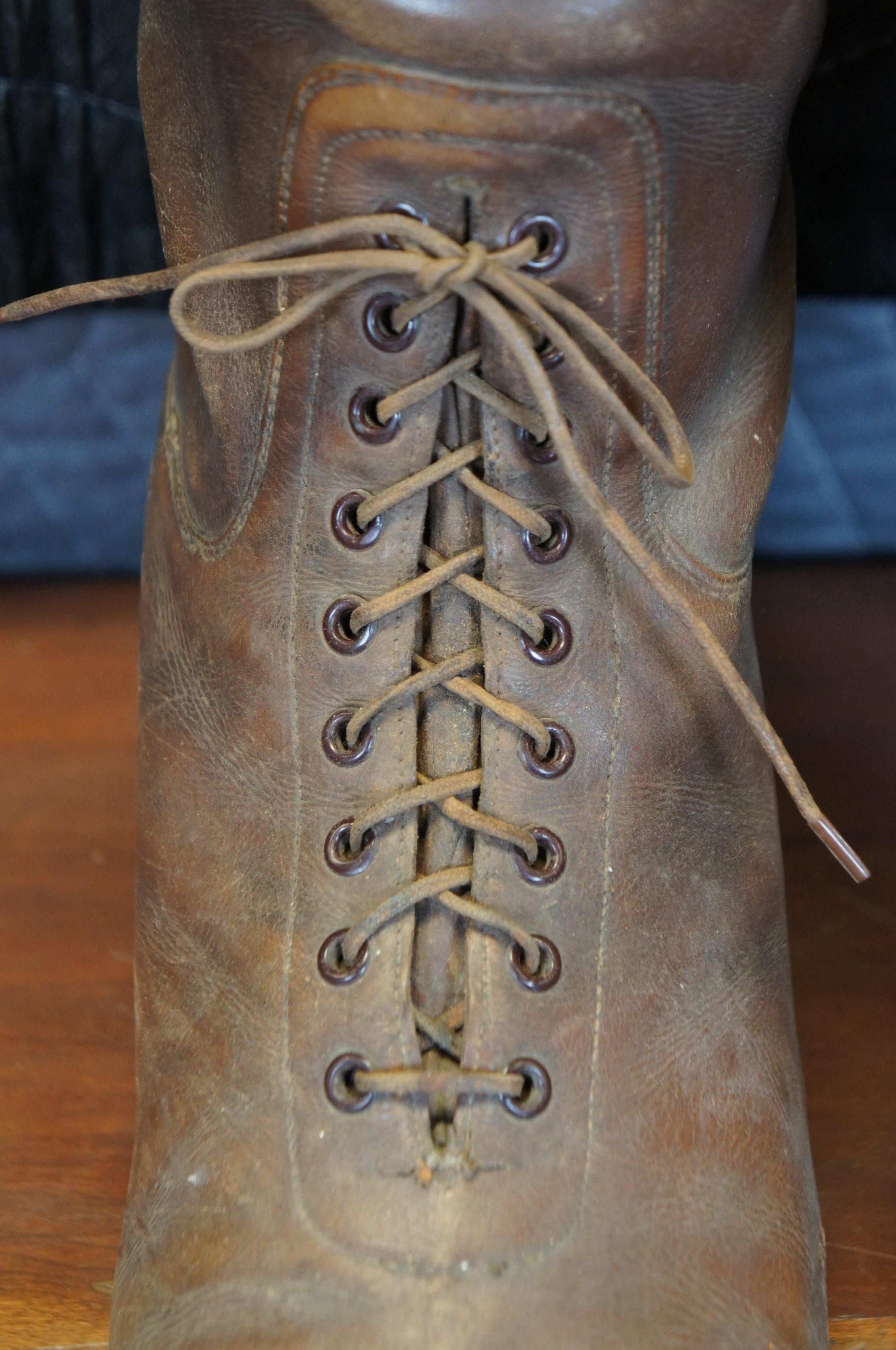 Antique Leather Military Riding Boots & Wood Forms Equestrian Horse Cavalry 7