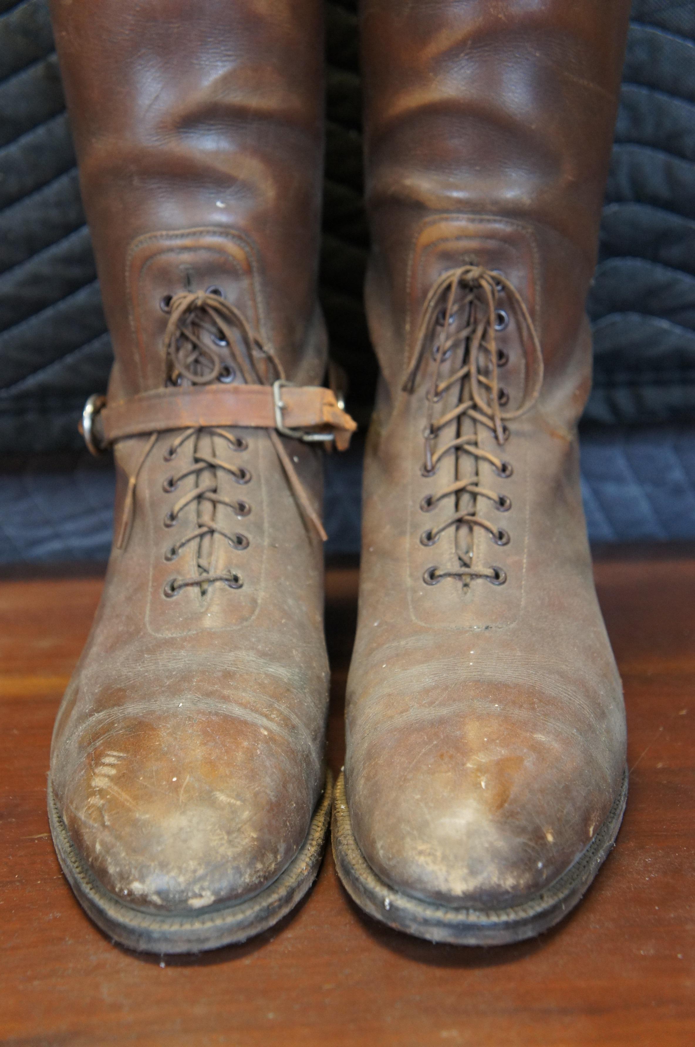 Antique Leather Military Riding Boots & Wood Forms Equestrian Horse Cavalry In Good Condition In Dayton, OH