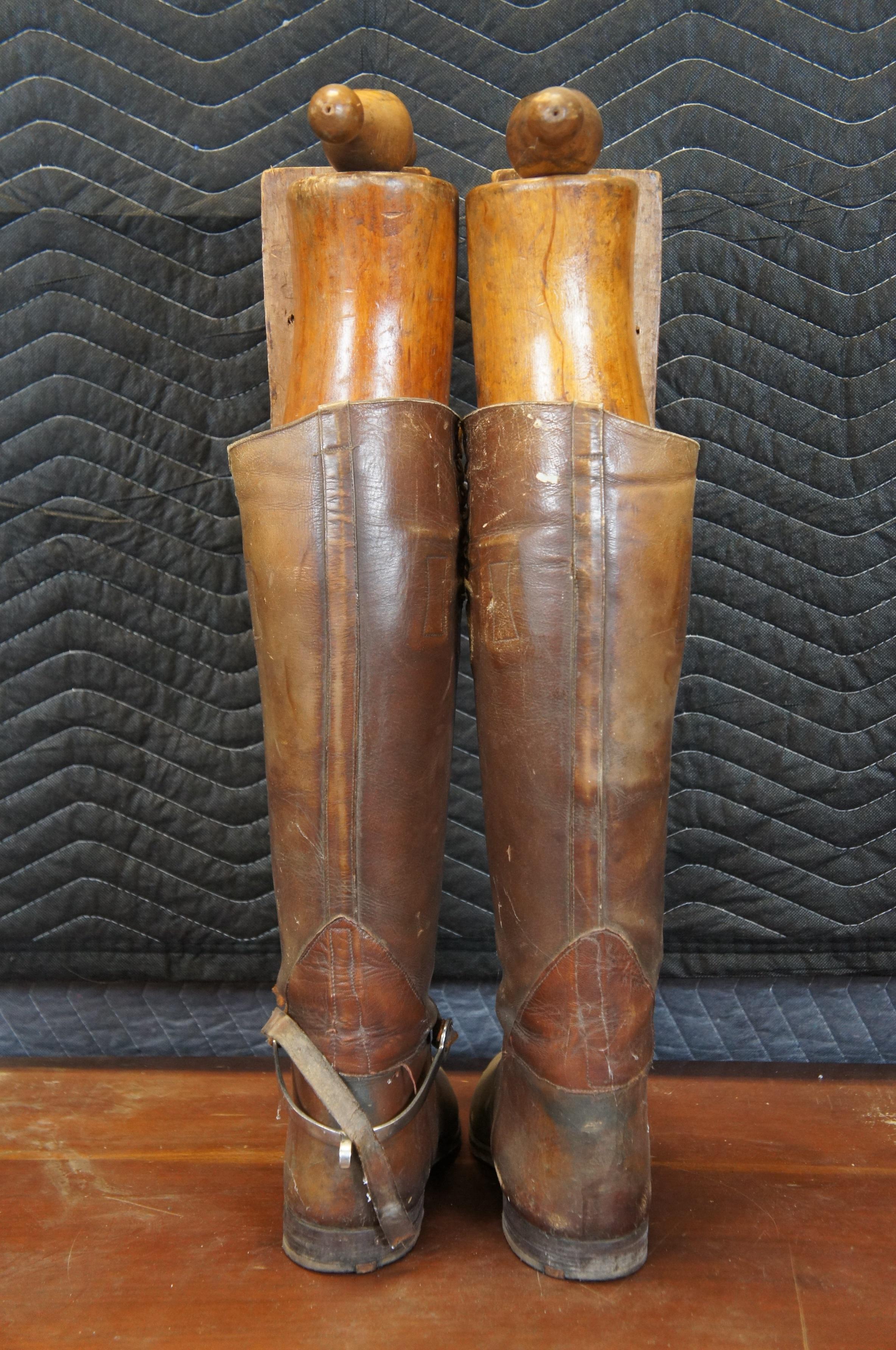 Antique Leather Military Riding Boots & Wood Forms Equestrian Horse Cavalry 1