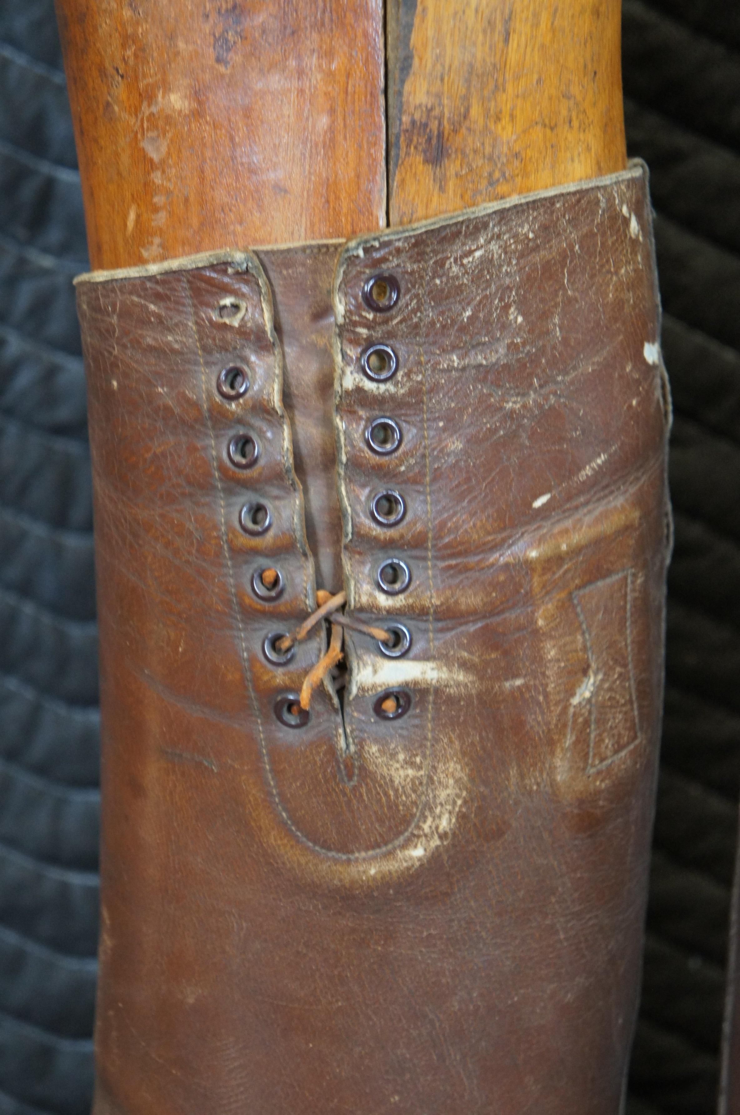 Antique Leather Military Riding Boots & Wood Forms Equestrian Horse Cavalry 3