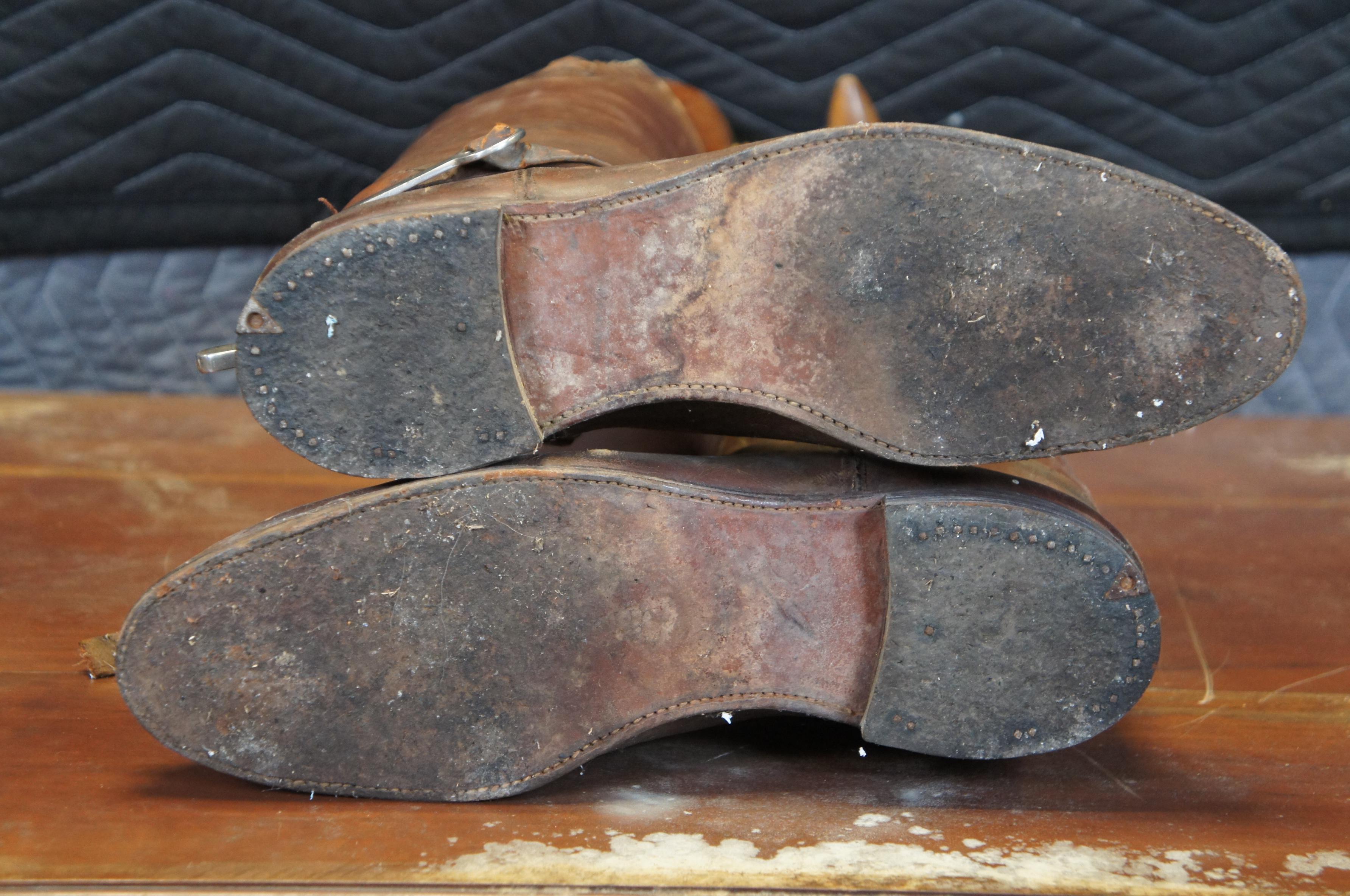 Antique Leather Military Riding Boots & Wood Forms Equestrian Horse Cavalry 4