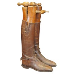 Used Leather Military Riding Boots & Wood Forms Equestrian Horse Cavalry