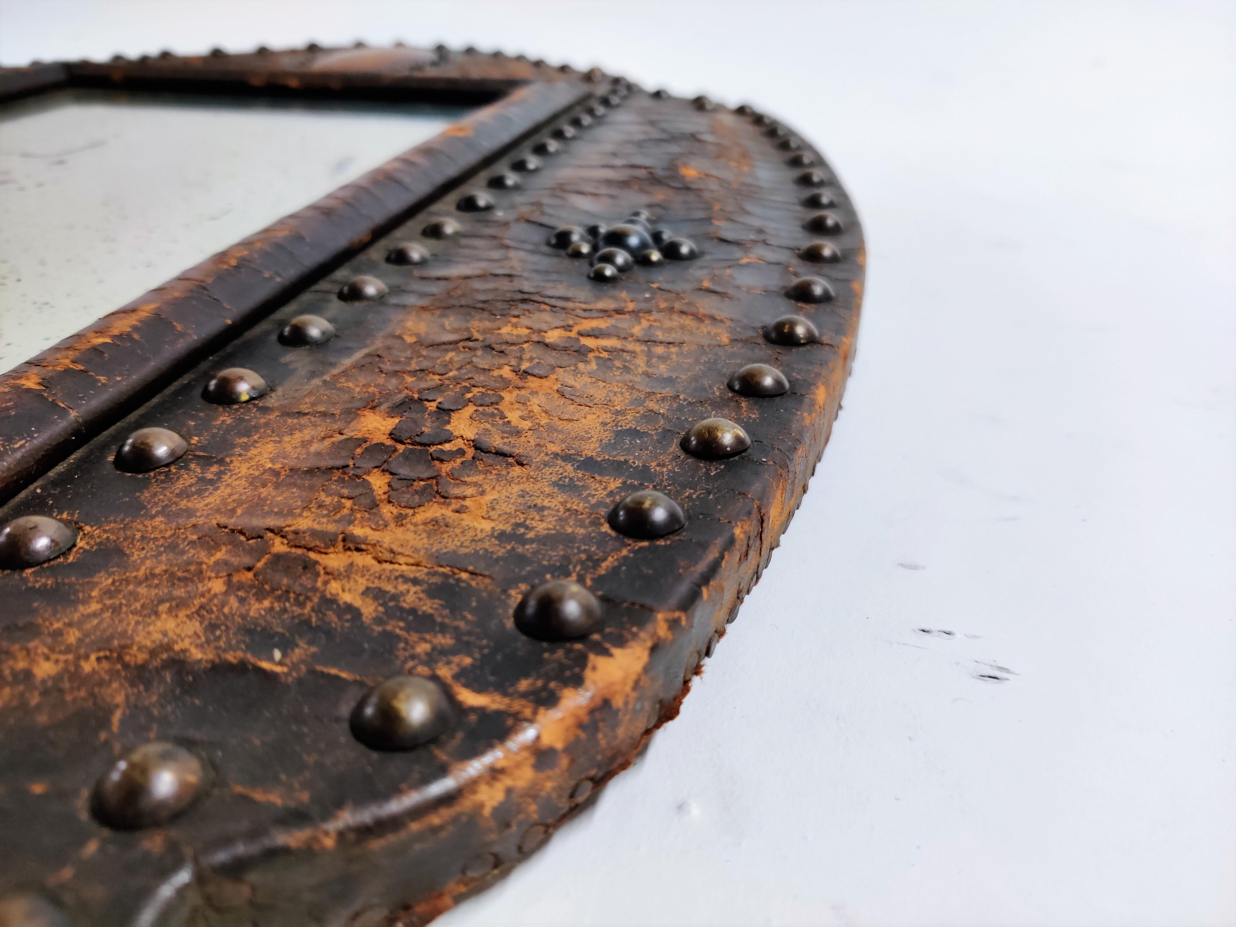 Mid-19th Century Antique Leather Mirror