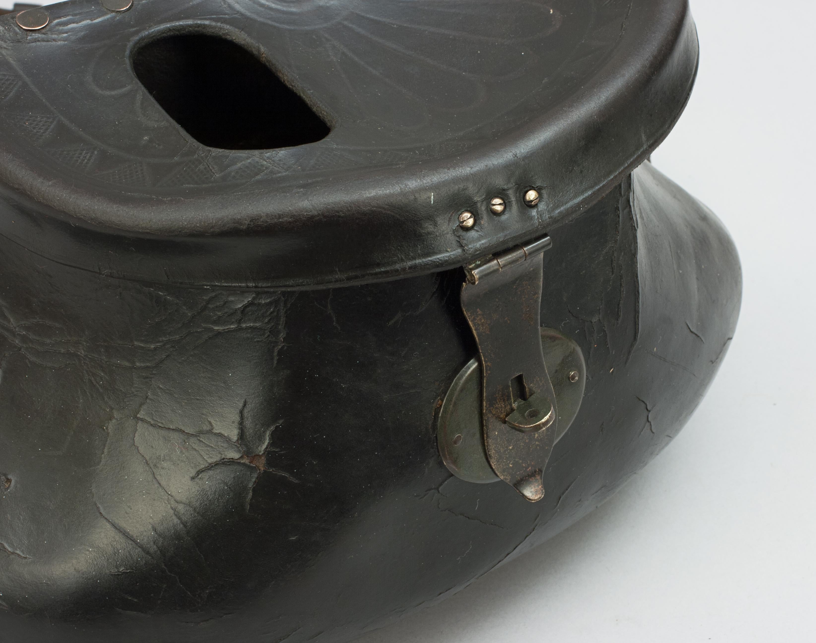 Antique Leather Pot Bellie Fishing Creel For Sale 6