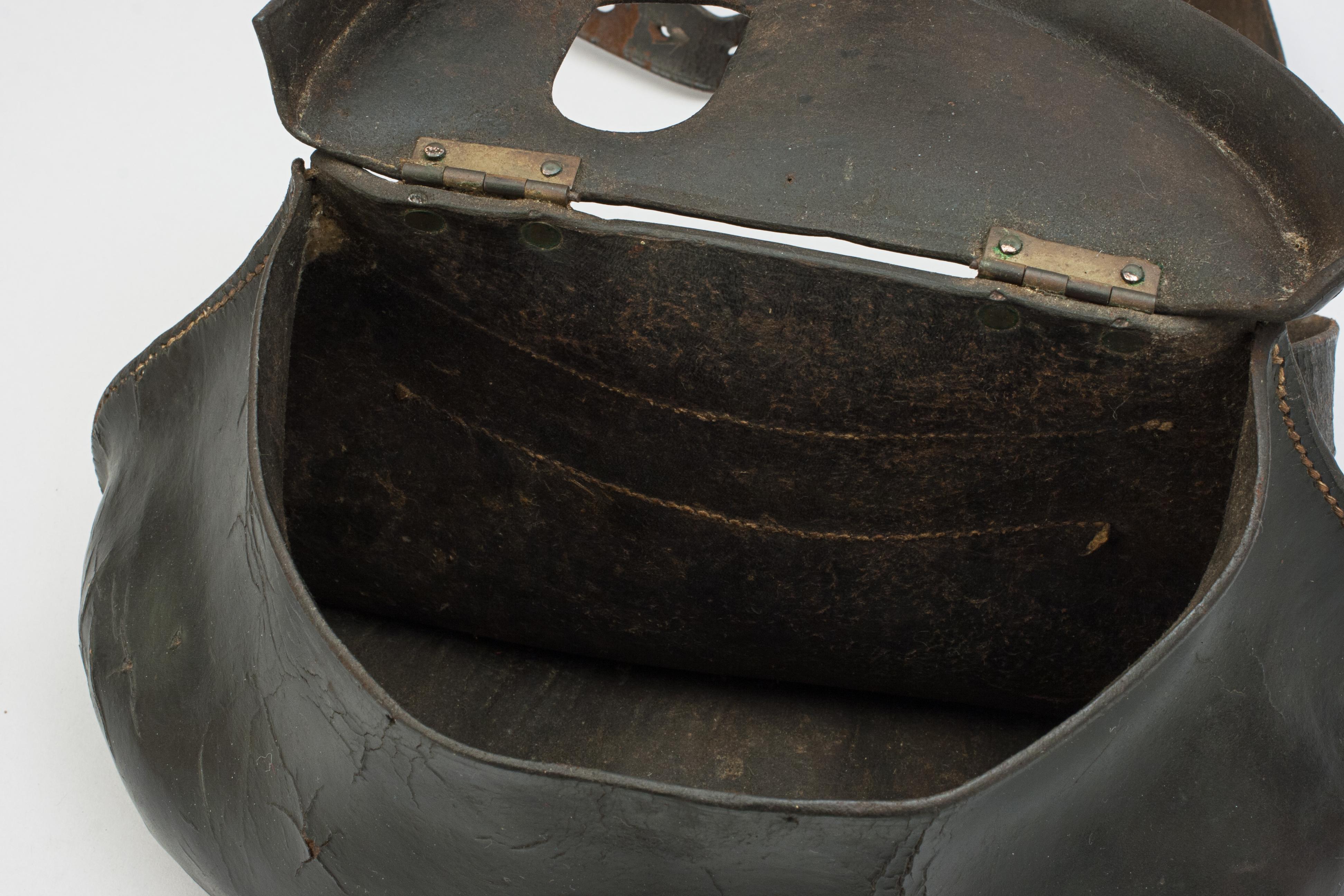 Antique Leather Pot Bellie Fishing Creel For Sale 8