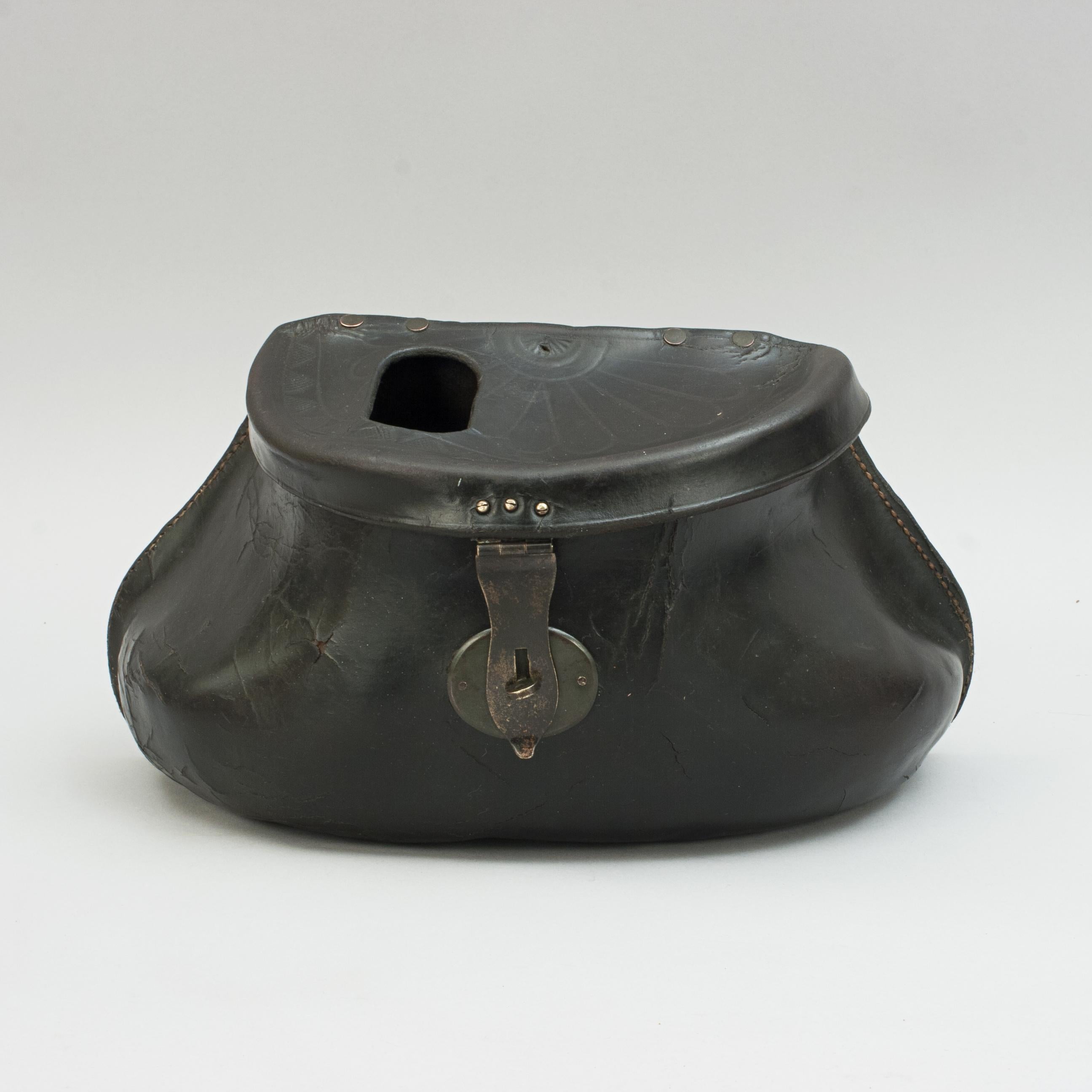Antique Leather Pot Bellie Fishing Creel For Sale 10