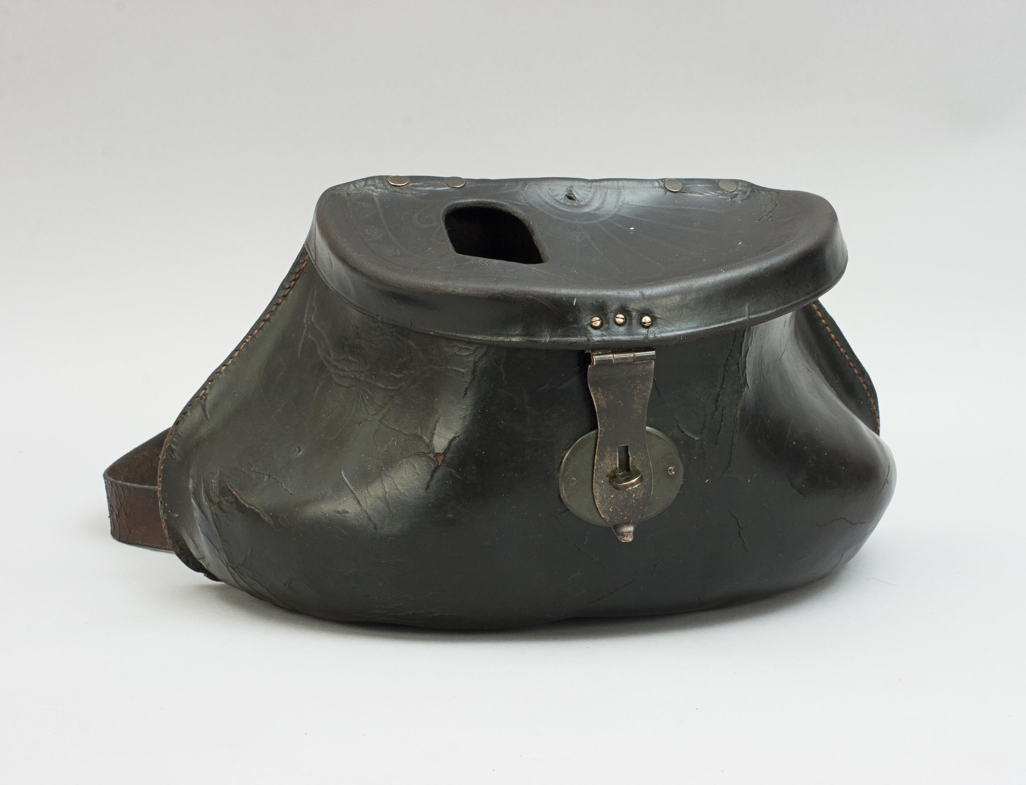 Antique Leather Pot Bellie Fishing Creel For Sale 11