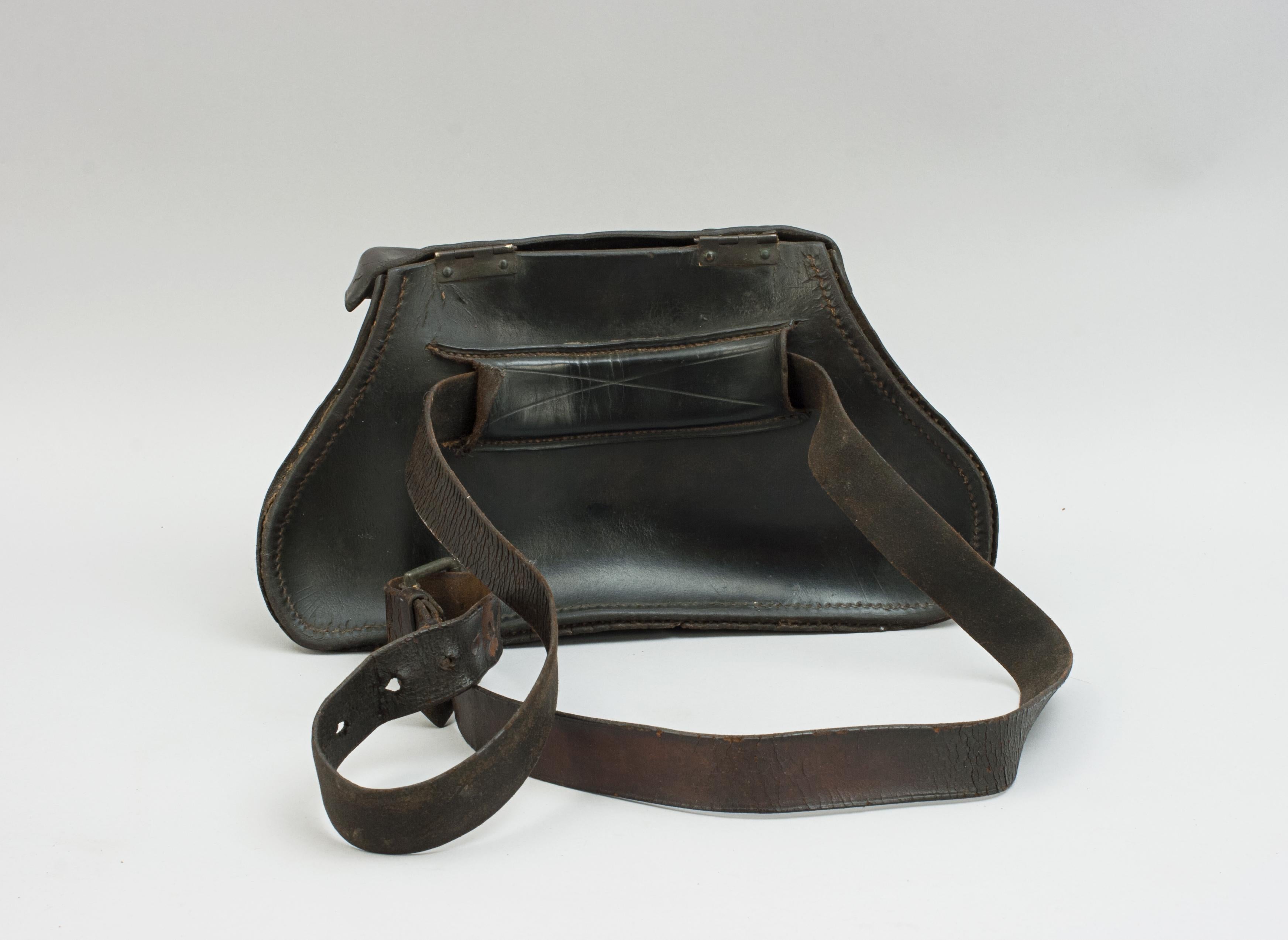 British Antique Leather Pot Bellie Fishing Creel For Sale