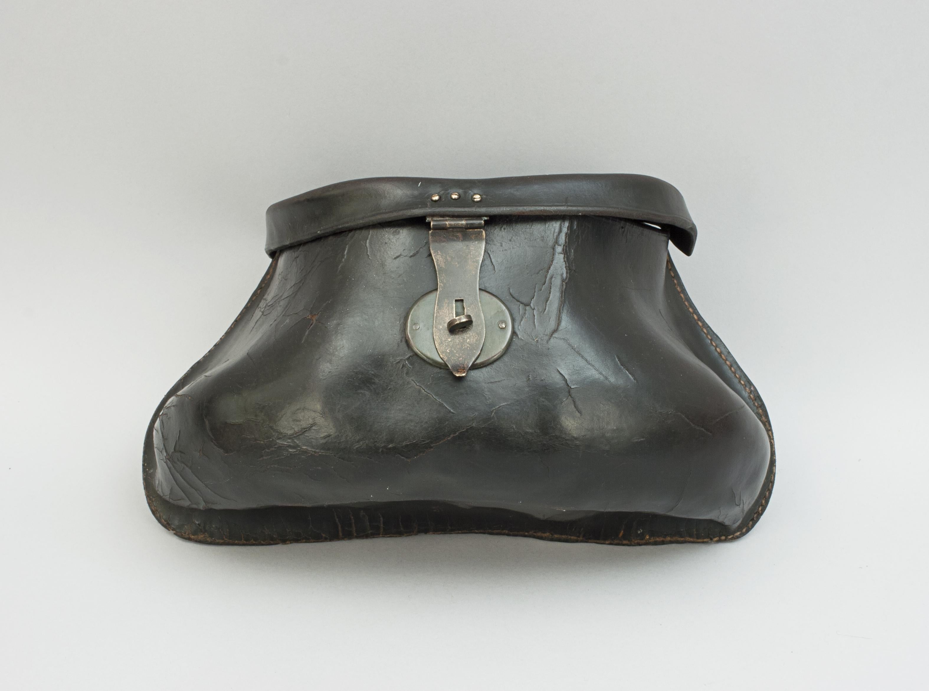 Early 19th Century Antique Leather Pot Bellie Fishing Creel For Sale