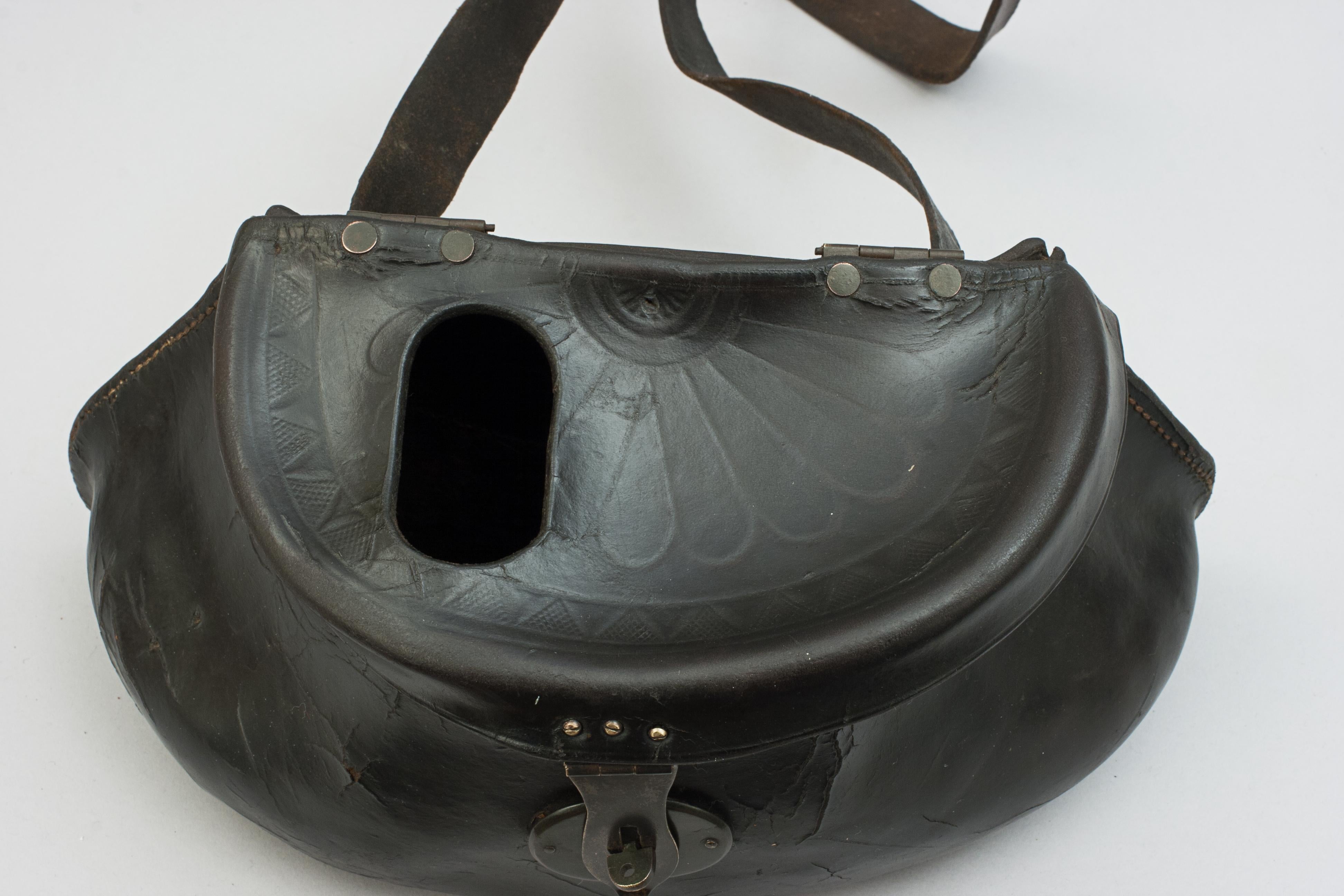 Antique Leather Pot Bellie Fishing Creel For Sale 1