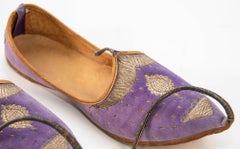 Antique Leather Purple Velvet Suede Mughal Raj Moorish Shoes Gold Embroidered