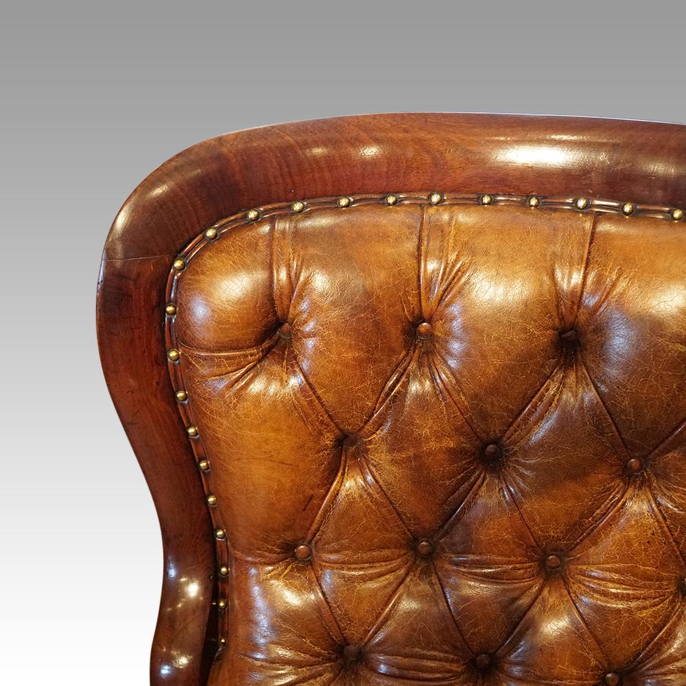 Antique reclining library chair 
This Antique reclining library chair was made circa 1860.
A rare design that allows you to set the angle of the back as you sit back. You sit in the seat and then push backwards; this allows the back to move until