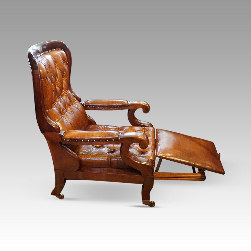 Leather Antique leather reclining library chair  For Sale