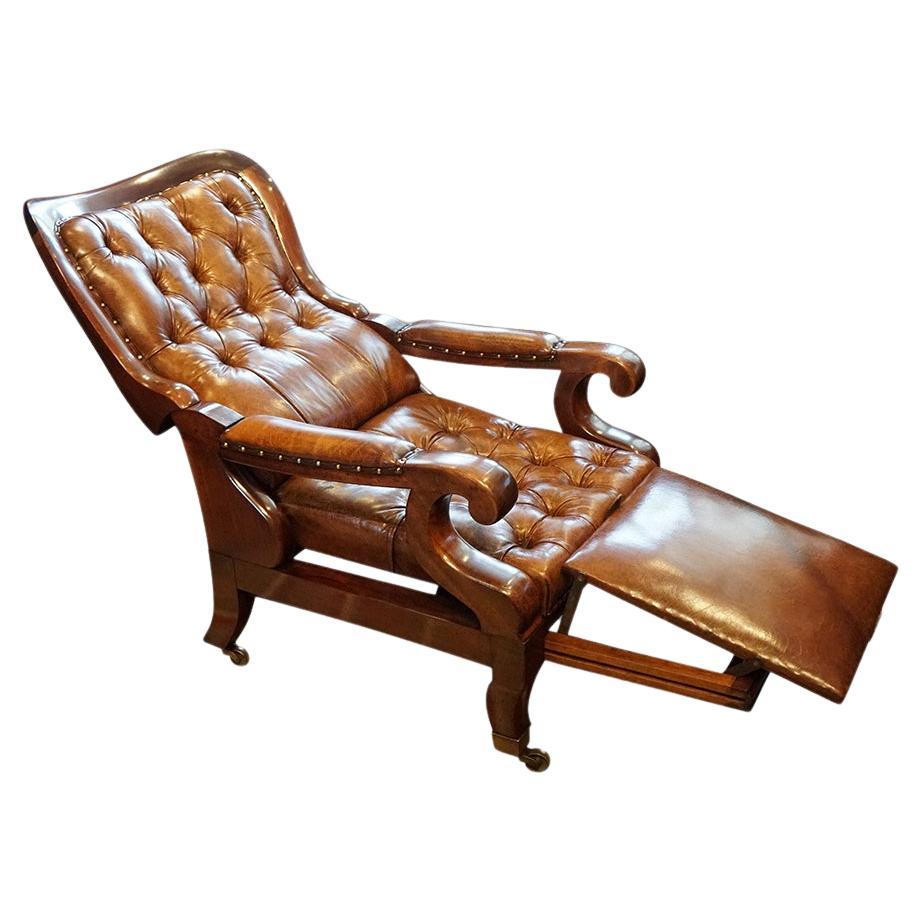 Antique leather reclining library chair  For Sale